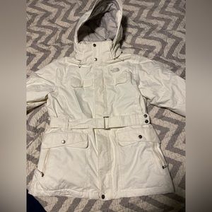 North Face 600 Down Hyvent Belt Hooded White Winter Jacket Coat (Large)